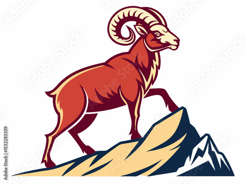 Powerful Ram Standing on a Rock, Ideal for Logos and Sports Teams