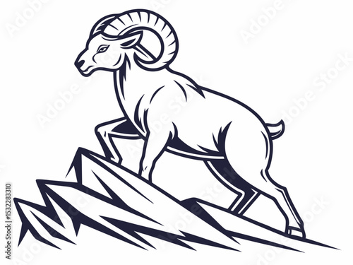 Powerful Ram Standing on a Rock, Ideal for Logos and Sports Teams