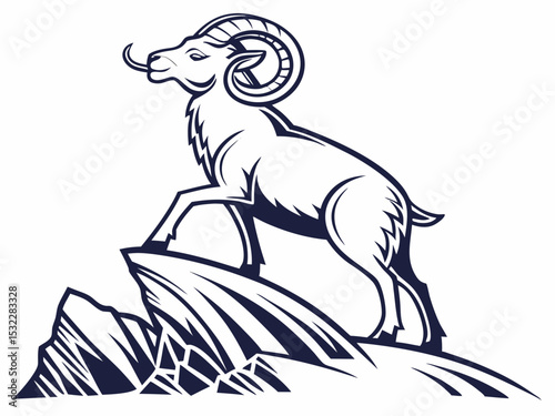 Powerful Ram Standing on a Rock, Ideal for Logos and Sports Teams