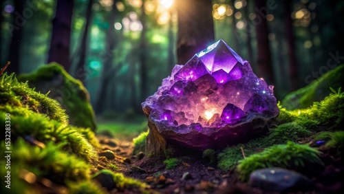 Amethyst Crystal Cluster in Enchanted Forest