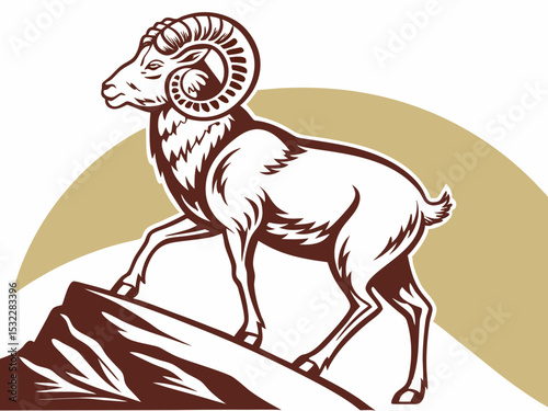 Powerful Ram Standing on a Rock, Ideal for Logos and Sports Teams