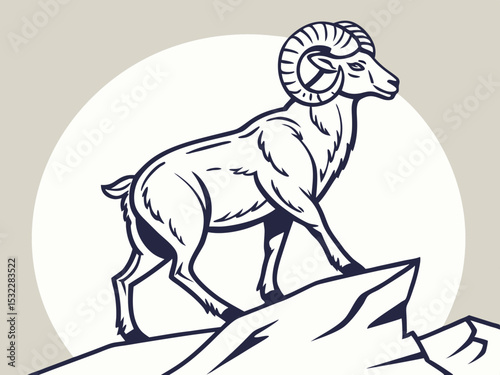 Powerful Ram Standing on a Rock, Ideal for Logos and Sports Teams