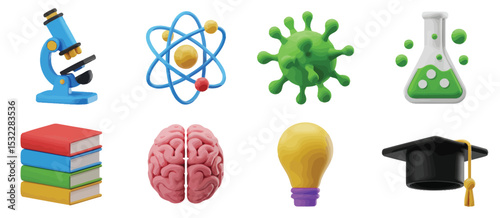 3D Rendered Icons of Science Education and Research