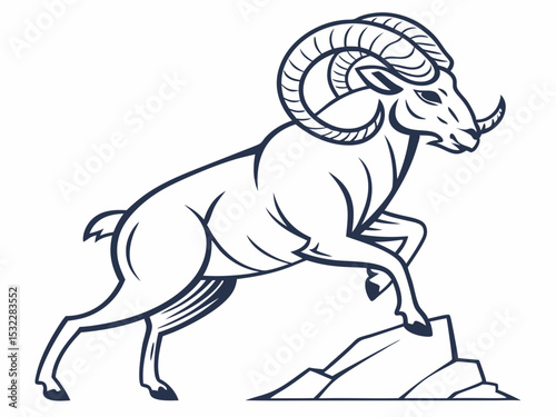 Powerful Ram Standing on a Rock, Ideal for Logos and Sports Teams