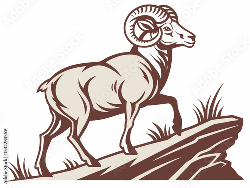 Powerful Ram Standing on a Rock, Ideal for Logos and Sports Teams
