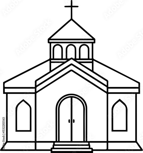 chapel outline vector illustration line art