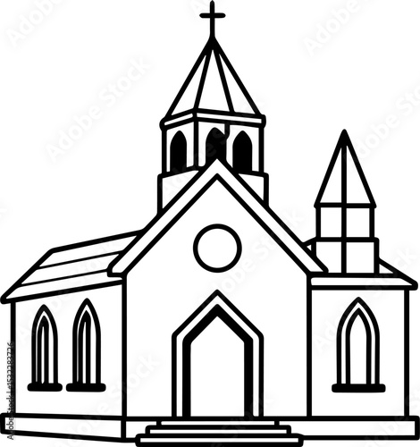 chapel outline vector illustration line art