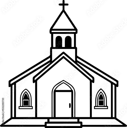 chapel outline vector illustration line art