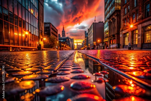 Urban Cityscape at Sunset with Reflections