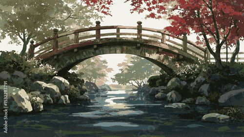 Tablou pe pânză Haiku Garden Japanese style garden isolated watercolor vector illustration svg
