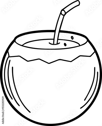 coconut drink outline vector illustration line art