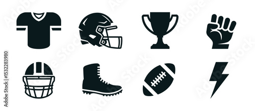 American Football Icons Set Jersey, Helmet, Trophy, and More