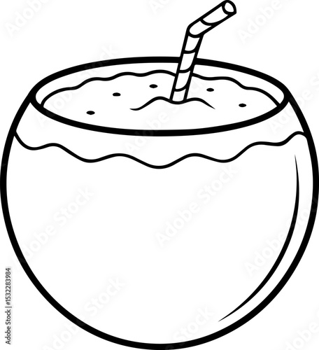 coconut drink outline vector illustration line art