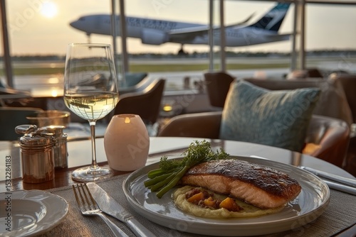 Indulge in Luxurious Airport Lounge Experience with Gourmet Dining and Scenic Airplane Views