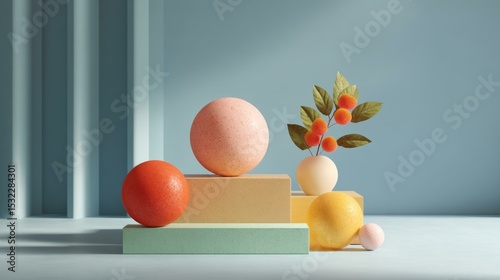 Abstract Geometric Shapes Composition with Pastel Colors