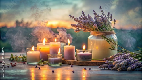 Lavender and Candles Still Life
