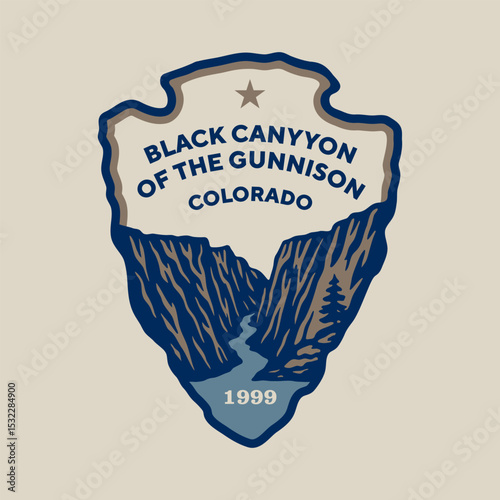 Emblem sticker logo illustration of Black Canyon of the Gunnison National Park, Colorado, USA.