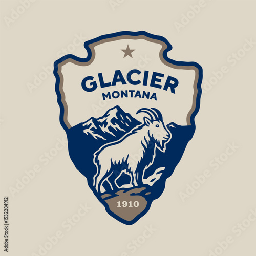 Emblem sticker logo illustration of Glacier National Park, Montana, USA.