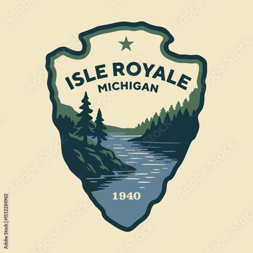 Emblem sticker logo illustration of Isle Royale National Park, Michigan, USA. photo