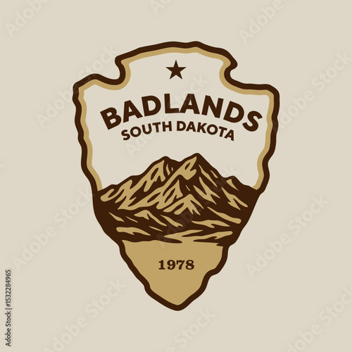 Emblem sticker logo illustration of Badlands National Park, South Dakota, USA.