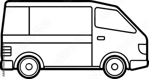 Electric cargo van outline vector illustration line art