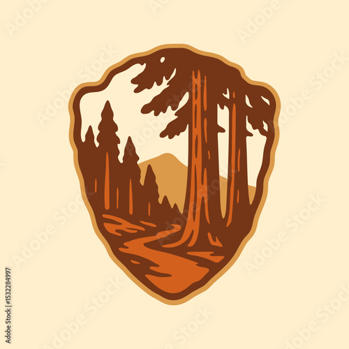 Emblem sticker logo illustration of Redwood National Park, California, USA.