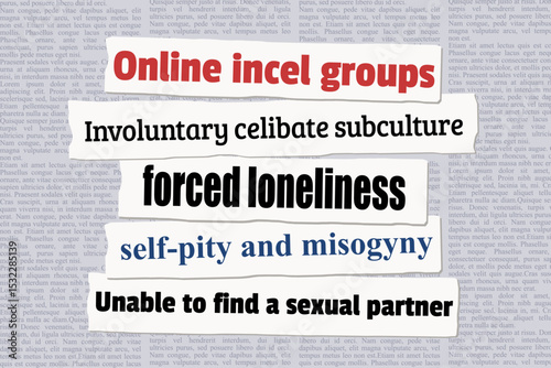 Incel subculture - modern issues of involuntary celibate, finding a partner and loneliness. News headlines from newspapers.