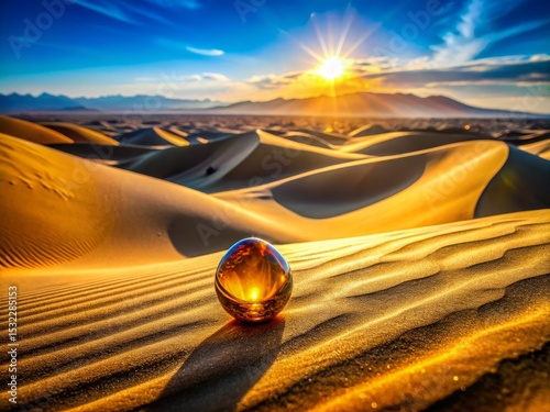 Desert Landscape with Crystal Ball at Sunset