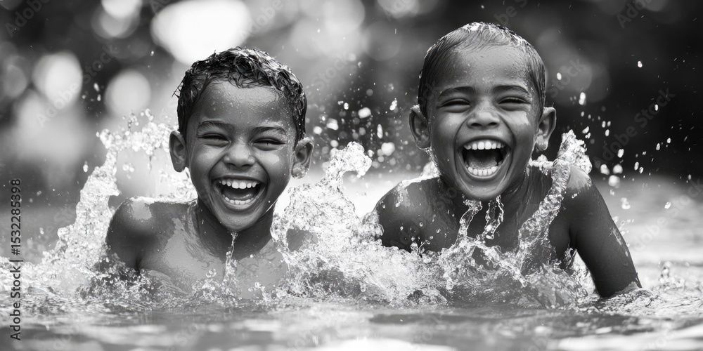 Obraz premium Children's laughter at the pool.