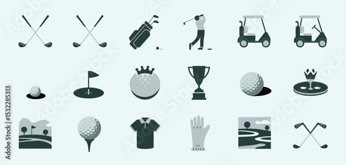 Golf Icon Set Clubs, Balls, Carts, and More