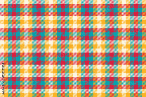 Red teal orange yellow check pattern. Seamless vector tartan texture. Shirt, textile, fabric, blanket or casual fashion print design. Checkered plaid pattern.