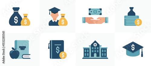 Financial Aid and Education Icons Set