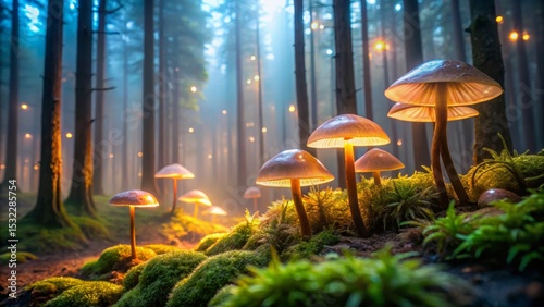 Glowing Mushrooms in Enchanted Forest
