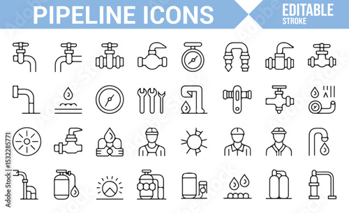 Collection of Industrial Pipeline and Plumbing System Icons