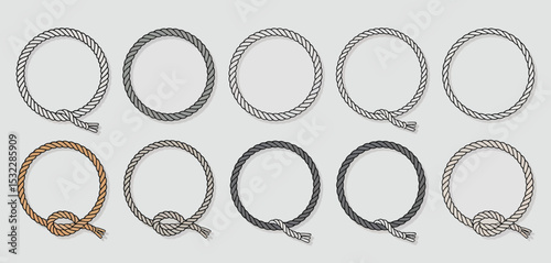 Ten Rope Circle Frames with Knots in Various Colors