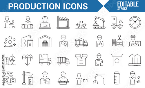 Vector Set of Production and Manufacturing Icons for Industrial Design