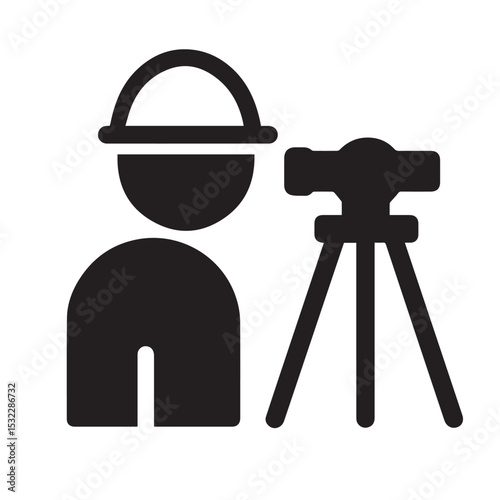 Construction Surveyor Icon with Tripod – Land Surveying and Site Measurement Symbol