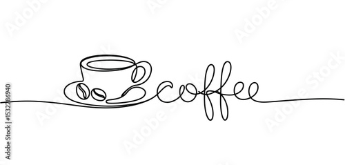 Single Line Drawing of Coffee Cup and Beans