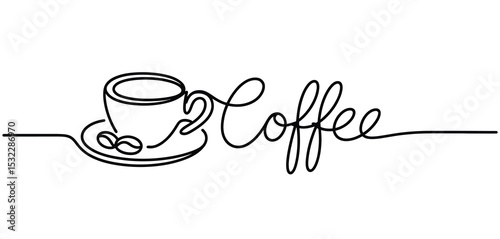Single Line Coffee Cup Drawing with Coffee Word