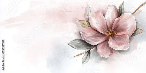 Watercolor floral banner with blush pink peony and golden line
