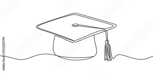 Single Line Drawing of Graduation Cap with Tassel