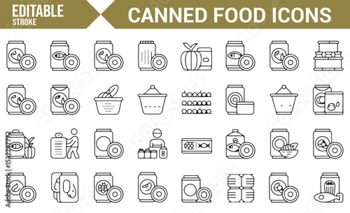 Editable Canned Food Icon Set | Cans, Bottles, and Food Storage Symbols