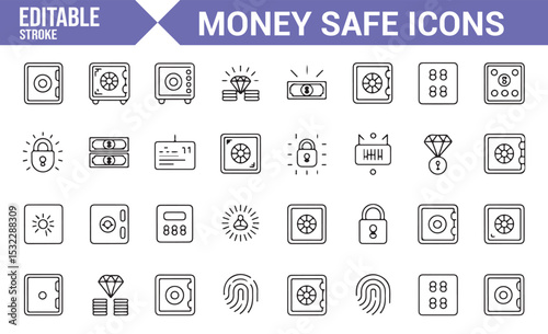 Set of Editable Vault and Lock Symbols | Money Protection and Security Icons
