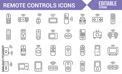 Icon Set for Electronic Devices, Remote Controls, and Security Systems