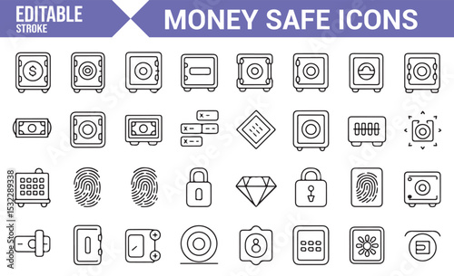 Editable Vault, Lock, and Money Safe Icons | Security Protection Symbols