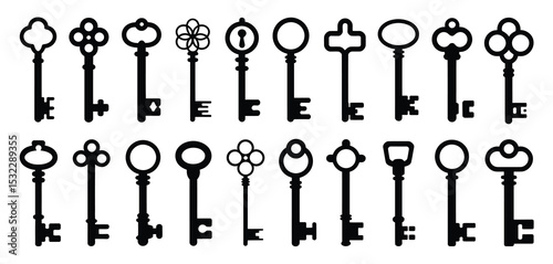 Collection of Vintage Key Silhouettes Black and White