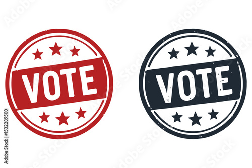 Vote in the election with a red and blue stamp style for democratic action