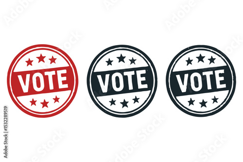 Get involved in the election with bold vote stamps in red and blue