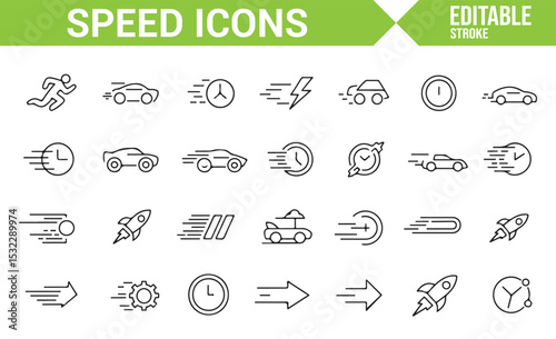 Collection of Speed, Racing, and Time Symbols in Minimalist Design