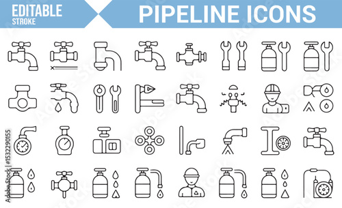 Editable Pipeline and Plumbing Icons | Pipe, Valve, and Wrench Symbols